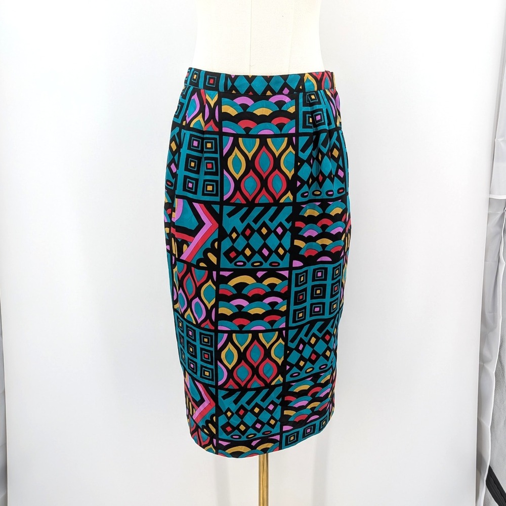 Anne Crimmins Signature Silk Blend Art‎ Print Jacket Skirt Set Geometric Vintage - Picture 14 of 16